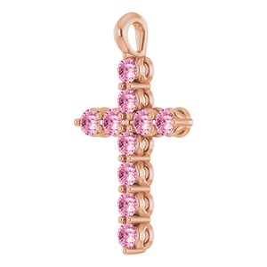 14K Rose Gold Natural Pink Tourmaline Cross Pendant