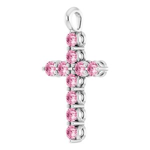 Platinum Natural Pink Tourmaline Cross Pendant