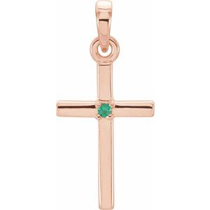14K Rose Gold Natural Emerald Cross Pendant