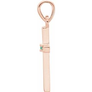 14K Rose Gold Natural Emerald Cross Pendant