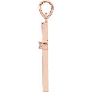 14K Rose Gold Natural Aquamarine Cross Pendant