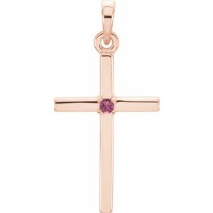 14K Rose Gold Natural Pink Tourmaline Cross Pendant