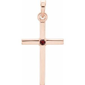 14K Rose Gold Natural Mozambique Garnet Cross Pendant