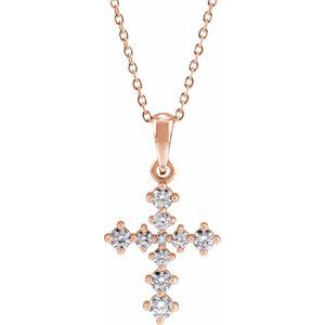 14K Rose Gold 3/8 CTW Natural Diamond Cross 16-18" Necklace
