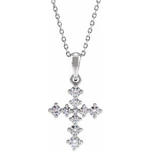 14K White Gold 3/8 CTW Natural Diamond Cross 16-18" Necklace
