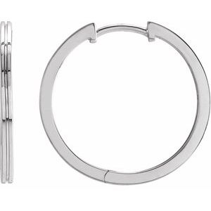 14K White Gold Grooved Hinged 20 mm Huggie Hoop Earrings