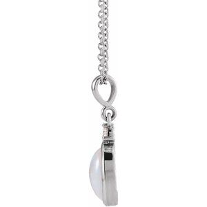 Platinum 9x7 mm Natural White Opal & .03 CT Natural Diamond 16-18" Necklace