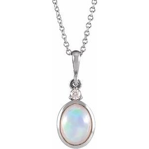 Platinum 8x6 mm Natural Ethiopian Opal & .03 CT Natural Diamond 16-18" Necklace