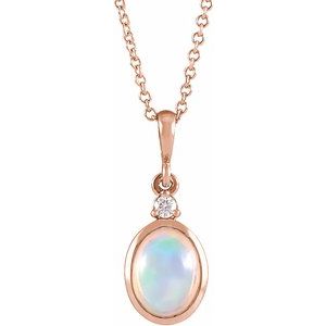 14K Rose Gold 6x4 mm Natural Ethiopian Opal & .015 CT Natural Diamond 16-18" Necklace