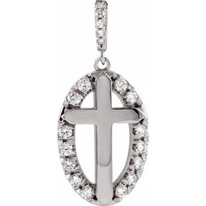 14K White Gold 1/5 CTW Natural Diamond Halo-Style Cross Pendant