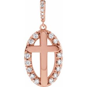 14K Rose Gold 1/5 CTW Natural Diamond Halo-Style Cross Pendant
