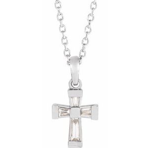 Sterling Silver 1/10 CTW Natural Diamond Cross 16-18" Necklace