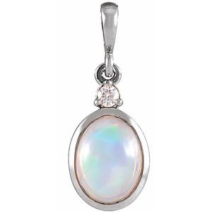Platinum 8x6 mm Natural Ethiopian Opal & .03 CT Natural Diamond Pendant