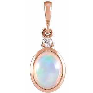 14K Rose Gold 6x4 mm Natural Ethiopian Opal & .015 CT Natural Diamond Pendant