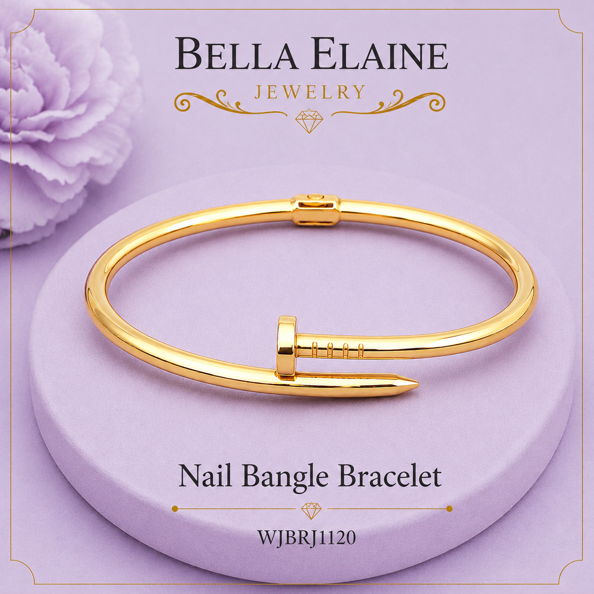 Nail Head Bangle in 18K Gold PVD Stainless Steel, product view 2 – Bella Elaine Jewelry