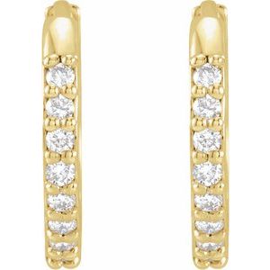 14K Yellow Gold 1/8 CTW Natural Diamond Hinged 12.5 mm Hoop Earrings