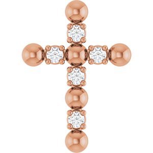 14K Rose Gold .07 CTW Natural Diamond Beaded Cross Pendant