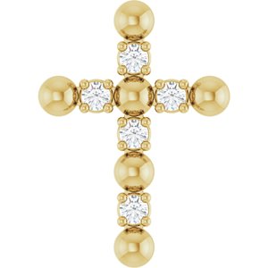 14K Yellow Gold .07 CTW Natural Diamond Beaded Cross Pendant