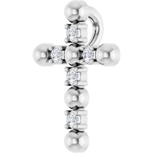 Sterling Silver .07 CTW Natural Diamond Beaded Cross Pendant