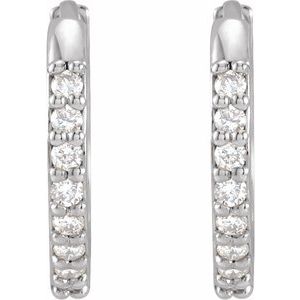 Sterling Silver 1/8 CTW Natural Diamond Hinged 12.5 mm Hoop Earrings