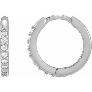 Platinum 1/8 CTW Natural Diamond Hinged 12.5 mm Hoop Earrings