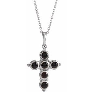 Platinum Natural Black Onyx Cross 16-18" Necklace