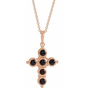 14K Rose Gold Natural Black Onyx Cross 16-18" Necklace
