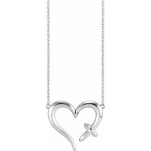 Sterling Silver Cross & Open Heart 16" Necklace