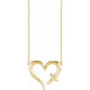14K Yellow Gold Cross & Open Heart 16" Necklace