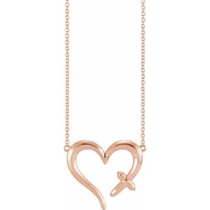 14K Rose Gold Cross & Open Heart 16" Necklace