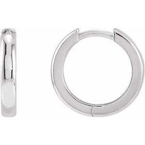 14K White Gold 15 mm Hinged Hoop Earrings