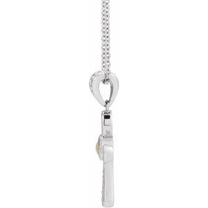 Platinum Natural White Opal & .04 CTW Natural Diamond Ankh Cross 16-18' Necklace