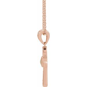 14K Rose Gold Natural White Opal & .04 CTW Natural Diamond Ankh Cross 16-18' Necklace