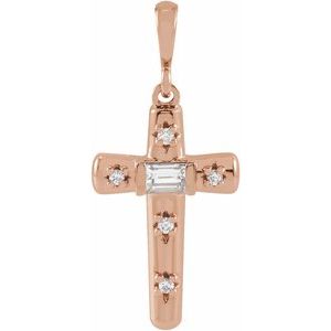 14K Rose Gold 1/8 CTW Natural Diamond Cross Pendant