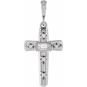 14K White Gold 1/8 CTW Natural Diamond Cross Pendant
