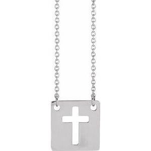 14K White Gold Geometric Pierced Cross 18" Necklace