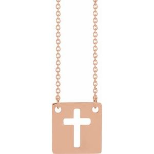 14K Rose Gold Geometric Pierced Cross 18" Necklace