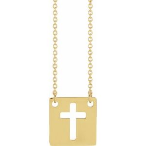 14K Yellow Gold Geometric Pierced Cross 18" Necklace