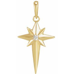 14K Yellow Gold .03 CT Natural Diamond Star Cross Pendant