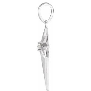 14K White Gold .03 CT Natural Diamond Star Cross Pendant