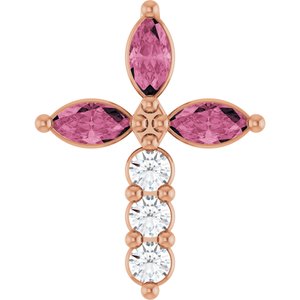14K Rose Gold Natural Pink Tourmaline & 1/10 CTW Natural Diamond Cross Pendant
