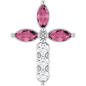 Sterling Silver Natural Pink Tourmaline & 1/10 CTW Natural Diamond Cross Pendant