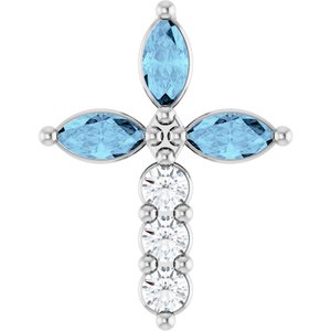 Sterling Silver Natural Aquamarine & 1/10 CTW Natural Diamond Cross Pendant
