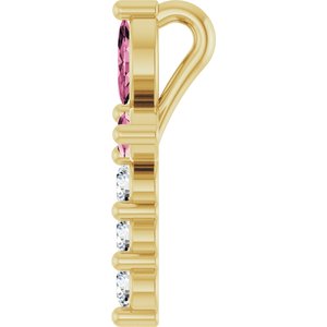 14K Yellow Gold Natural Pink Tourmaline & 1/10 CTW Natural Diamond Cross Pendant