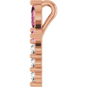 14K Rose Gold Natural Pink Tourmaline & 1/10 CTW Natural Diamond Cross Pendant