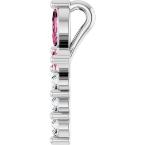 14K White Gold Natural Pink Tourmaline & 1/10 CTW Natural Diamond Cross Pendant