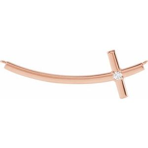14K Rose Gold .06 CT Natural Diamond Sideways Cross Necklace Center