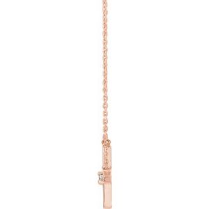 14K Rose Gold .06 CT Natural Diamond Sideways Cross 18" Necklace