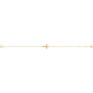 14K Yellow Gold Engravable Cross 6 1/2-7 1/2" Bracelet