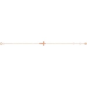 14K Rose Gold Engravable Cross 6 1/2-7 1/2" Bracelet